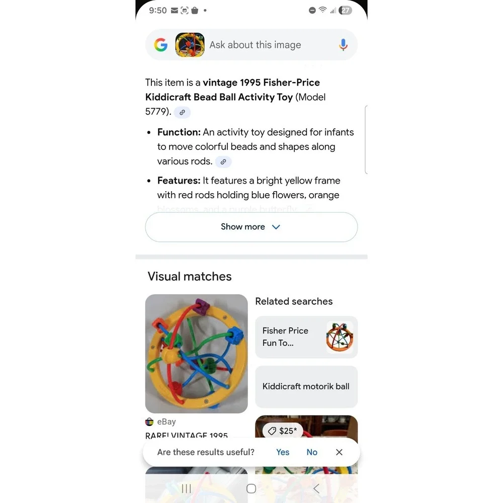 Vintage 1995 Fisher‎ Price Kiddicraft Bead Ball Activity Toy 5779 OT Sensory
